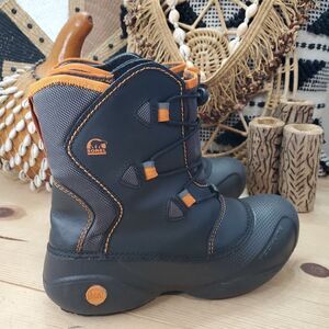 Sorel Youth 5/Women 6 Winter Snow Boots "Icepack" Black Orange Tech Lite EUC
